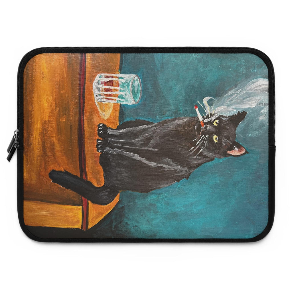 Retro Black Cat Laptop Sleeve, Whiskey Lover Gift, Neoprene Case