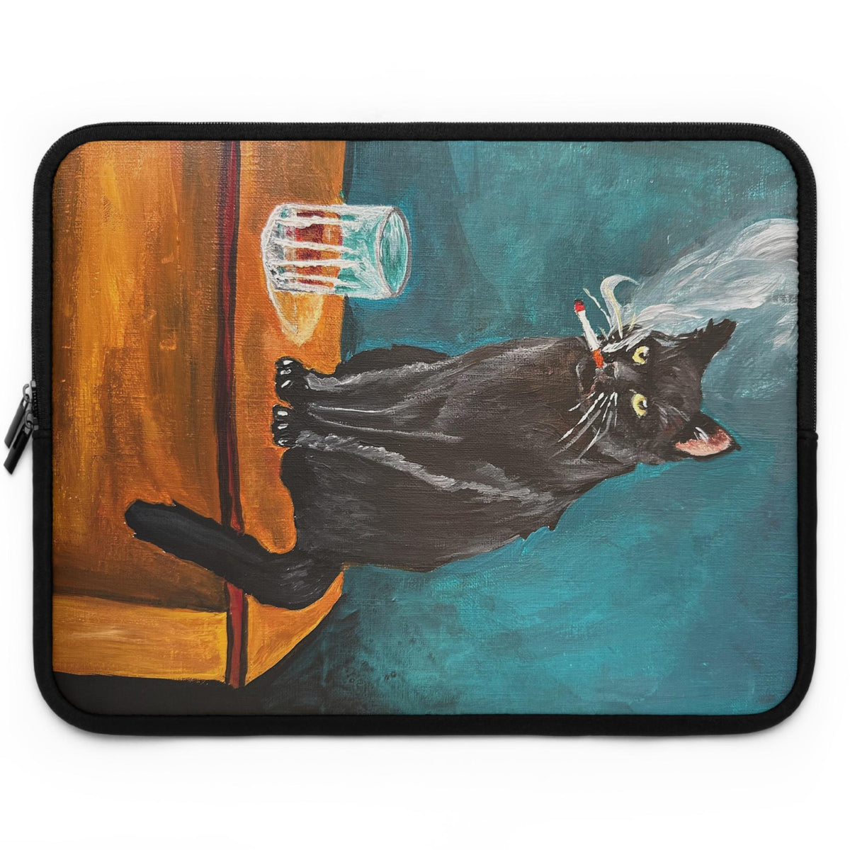 Retro Black Cat Laptop Sleeve, Whiskey Lover Gift, Neoprene Case