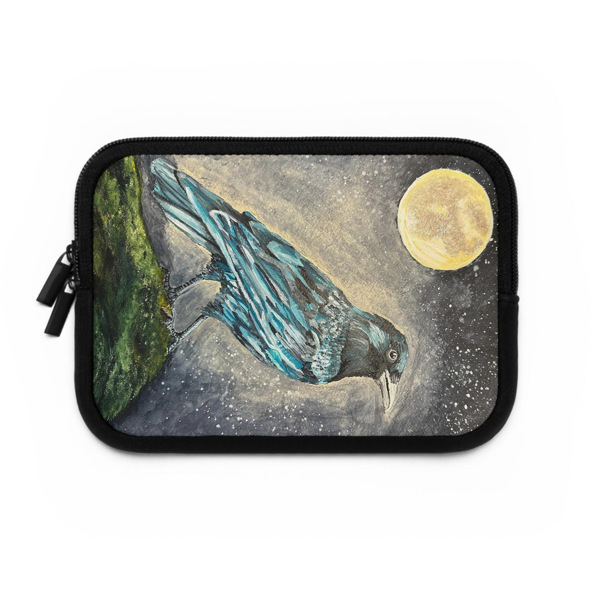 Gothic Raven Moon Laptop Sleeve, Water-Resistant Neoprene Case, Witchy Corvid Art (MacBook)