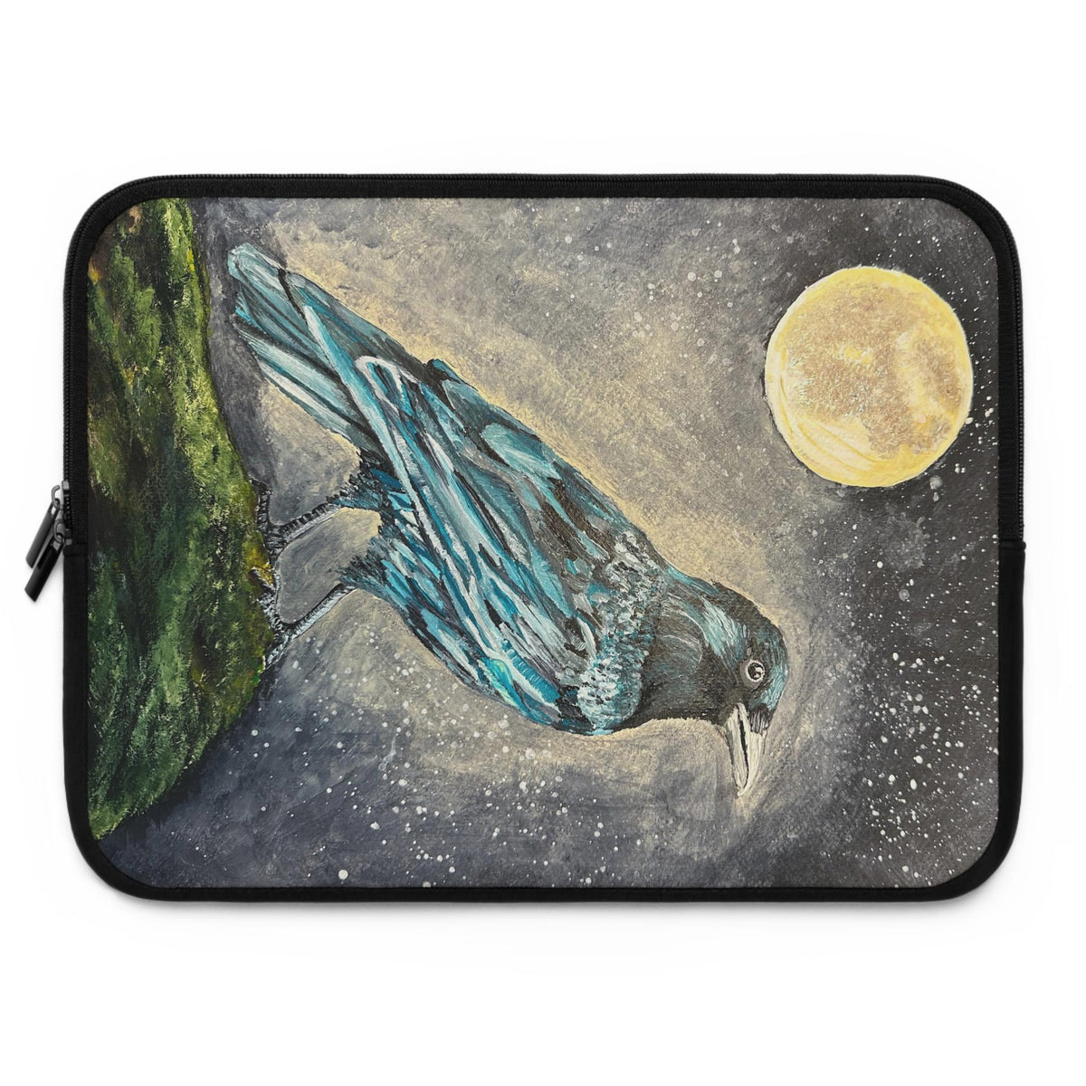 Gothic Raven Moon Laptop Sleeve, Water-Resistant Neoprene Case, Witchy Corvid Art (MacBook)