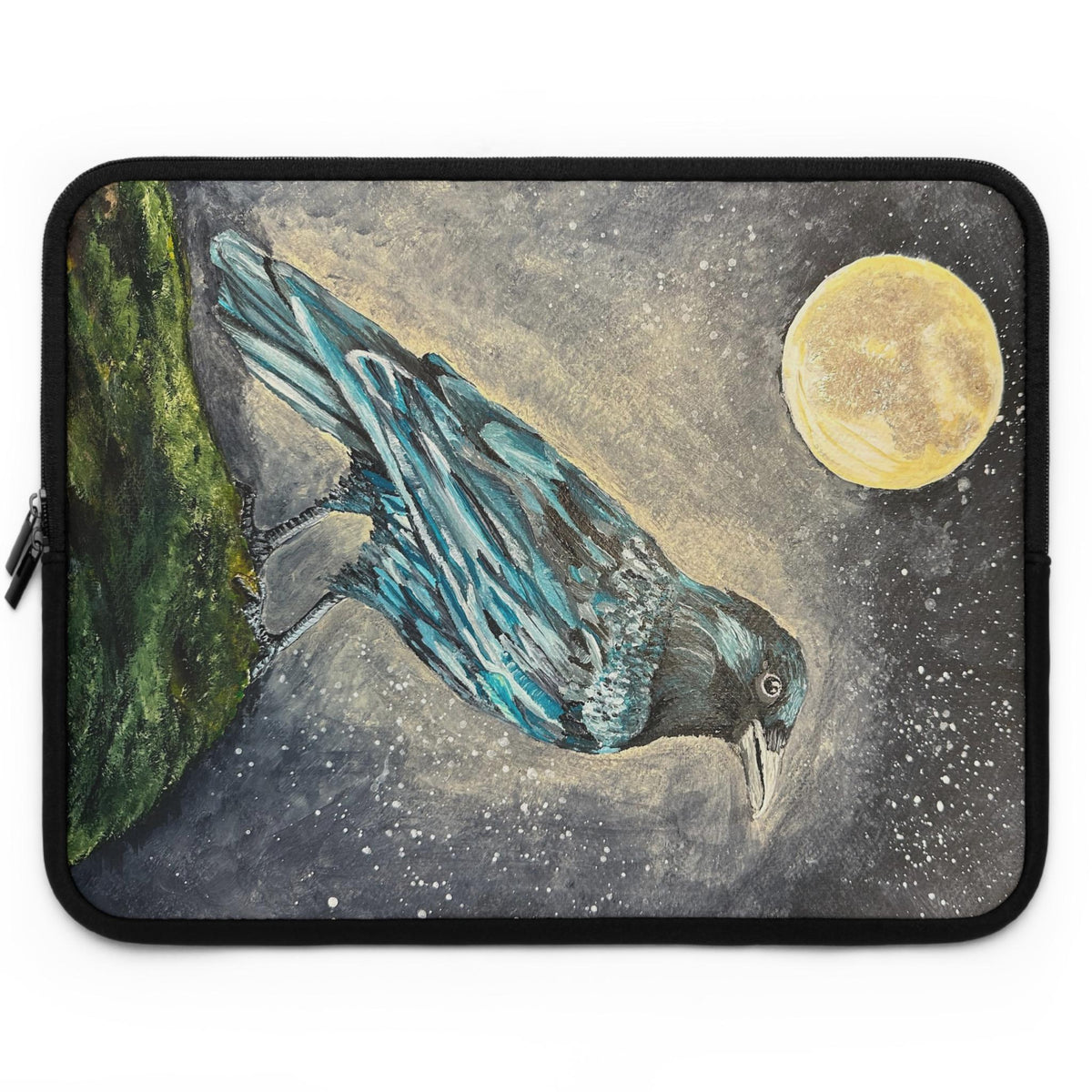 Gothic Raven Moon Laptop Sleeve, Water-Resistant Neoprene Case, Witchy Corvid Art (MacBook)