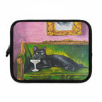 Maximalist Black Cat Martini Laptop Sleeve, Green Velvet Sofa Art (Neoprene Case)