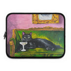 Maximalist Black Cat Martini Laptop Sleeve, Green Velvet Sofa Art (Neoprene Case)