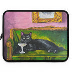 Maximalist Black Cat Martini Laptop Sleeve, Green Velvet Sofa Art (Neoprene Case)