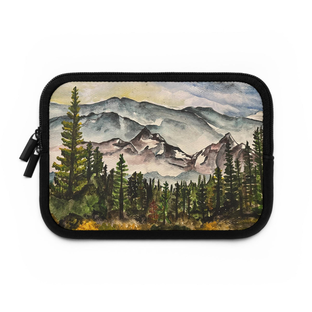 Mountain Laptop Sleeve, Watercolor Landscape Neoprene Case, Nature MacBook Sleeve, Hiking Gift, Water Resistant