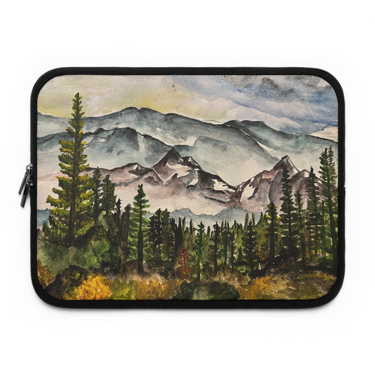 Mountain Laptop Sleeve, Watercolor Landscape Neoprene Case, Nature MacBook Sleeve, Hiking Gift, Water Resistant