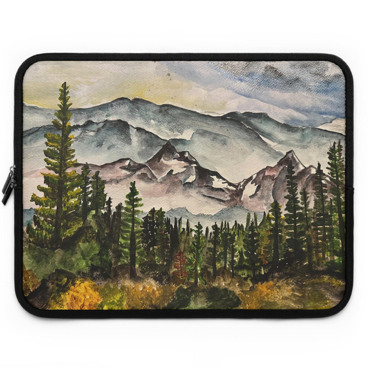 Mountain Laptop Sleeve, Watercolor Landscape Neoprene Case, Nature MacBook Sleeve, Hiking Gift, Water Resistant