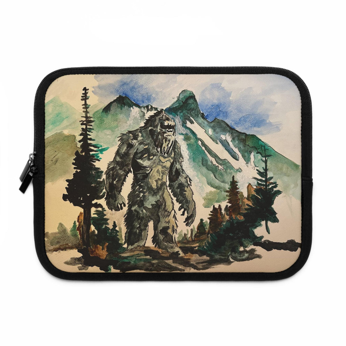 Bigfoot Laptop Sleeve, Watercolor Sasquatch Mountain Art, Neoprene Case (MacBook)