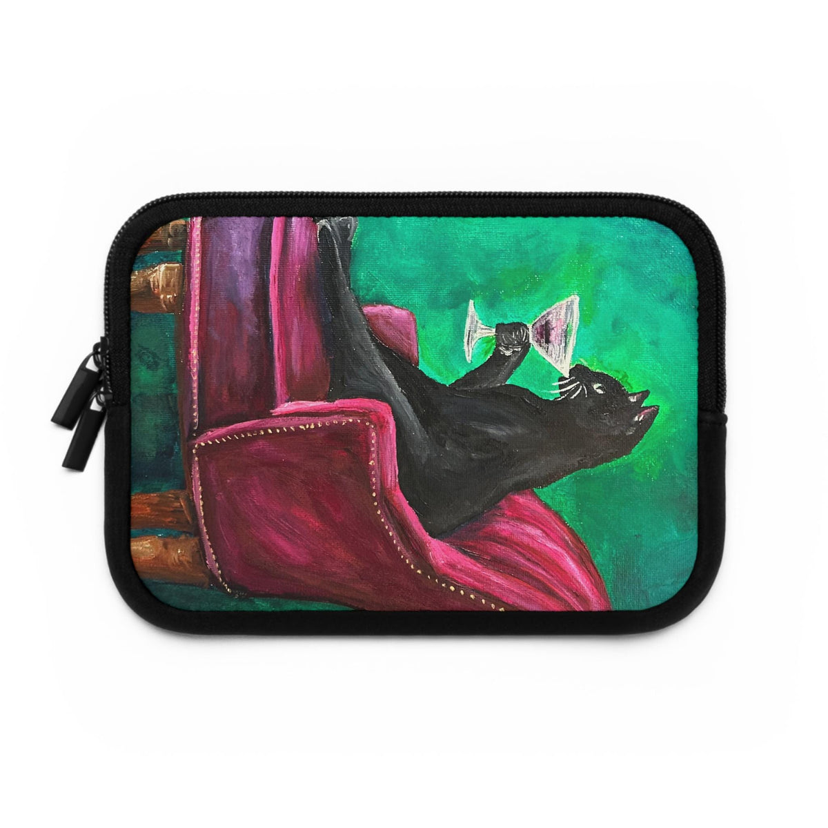 Whimsical Black Cat Cocktail Art Laptop Sleeve, Neoprene MacBook Case (Cat Lover Gift)