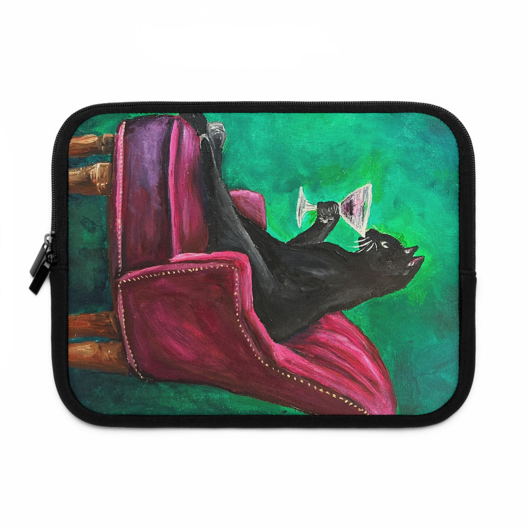 Whimsical Black Cat Cocktail Art Laptop Sleeve, Neoprene MacBook Case (Cat Lover Gift)