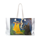 UFO Black Cat Bigfoot Weekender Bag, Cryptid Art Travel Tote (24"x13")