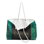 Black Cat and Raven Weekender Bag, Gothic Moon Emblem, Teal Watercolor Tote (24"x13")
