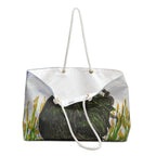 Black Rooster Weekender Bag, Farmhouse Art Travel Tote, Oversized Rope Handle Overnight Bag