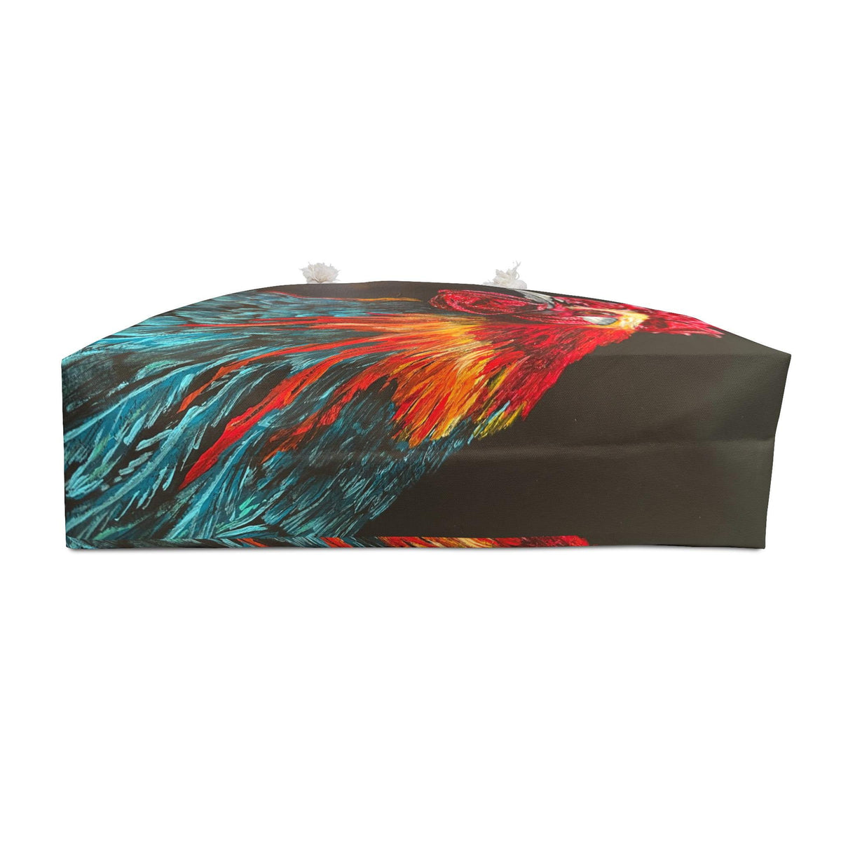 Bold Rooster Weekender Bag, Farmhouse Art Tote, Rope Handle Travel Bag