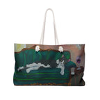 Tuxedo Cat on Sofa Weekender Bag, Wine Art Tote, Oversized Rope Handle Overnight Bag