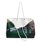 Tuxedo Cat on Sofa Weekender Bag, Wine Art Tote, Oversized Rope Handle Overnight Bag