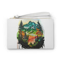 Watercolor Mountain Forest Clutch, Vegan Leather Wristlet Purse, Nature Lover Gift
