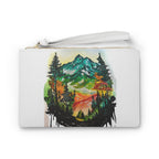 Watercolor Mountain Forest Clutch, Vegan Leather Wristlet Purse, Nature Lover Gift