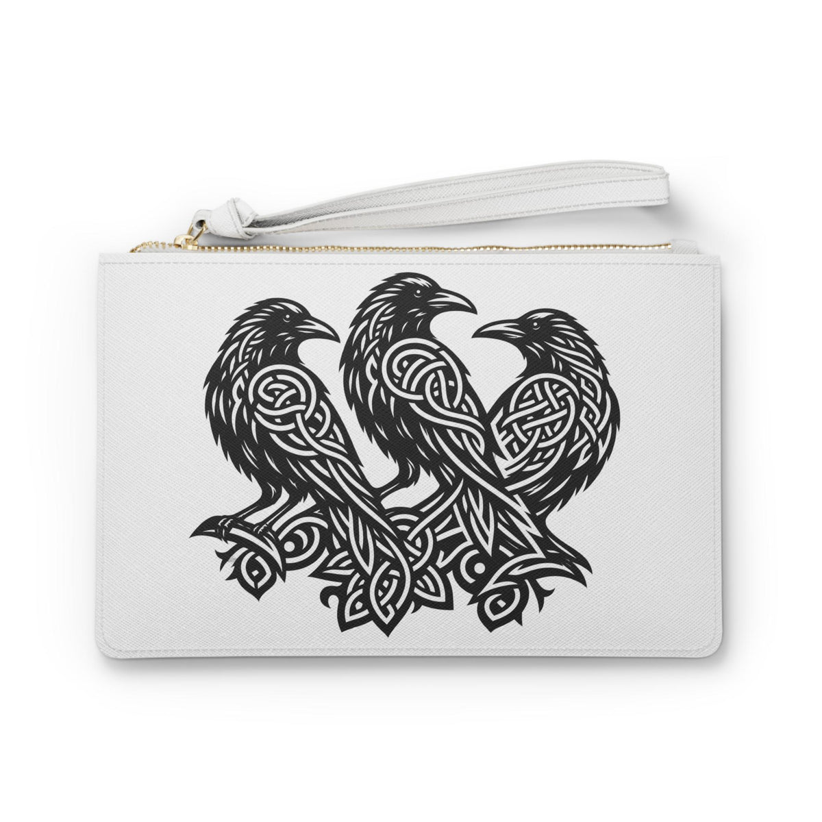 Three Ravens Celtic Knotwork Clutch, Vegan Leather Wristlet Purse, Norse Mythology Gift