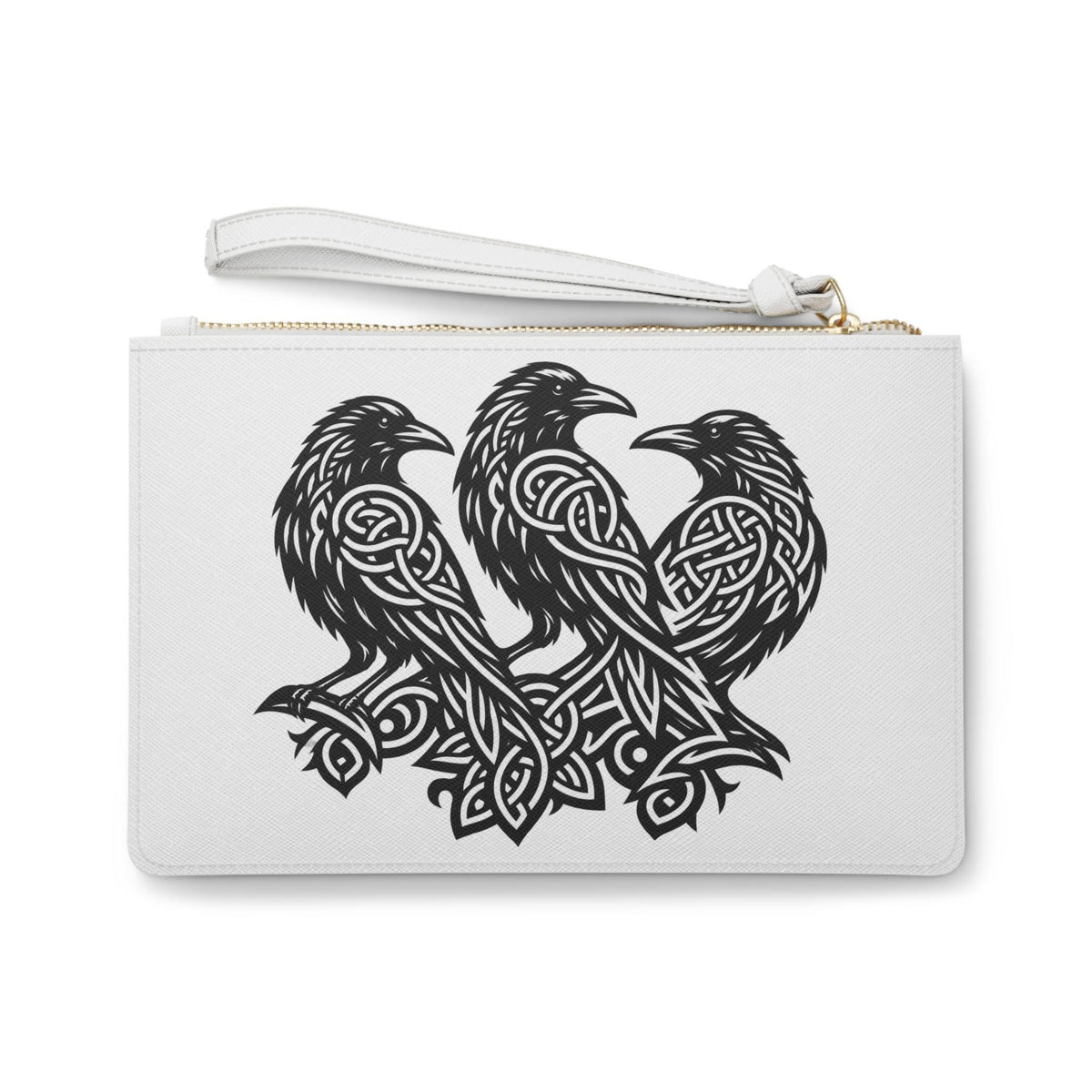 Three Ravens Celtic Knotwork Clutch, Vegan Leather Wristlet Purse, Norse Mythology Gift