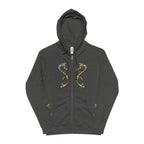 Norse Dragon Zip-Up Hoodie, Stained Glass Twin Serpents, Viking Fleece Jacket