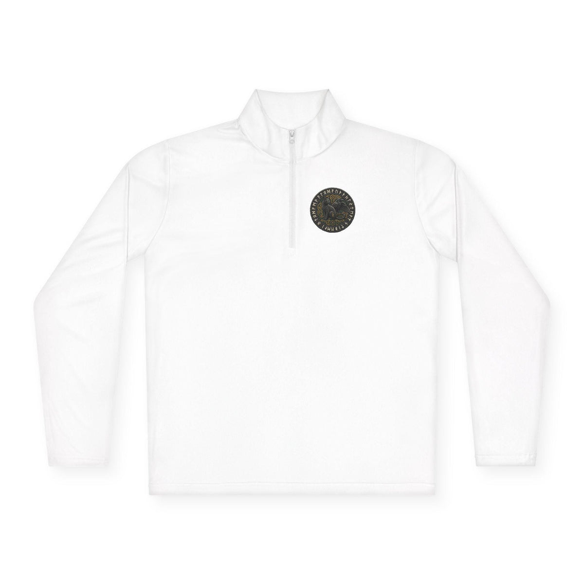 Viking Cat and Raven Quarter Zip Pullover, Norse Runic Crest Sweatshirt, Subtle Pagan Gift, Heathen Apparel