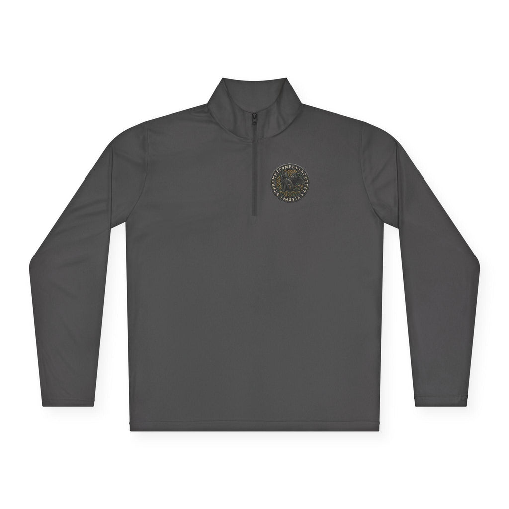 Viking Cat and Raven Quarter Zip Pullover, Norse Runic Crest Sweatshirt, Subtle Pagan Gift, Heathen Apparel
