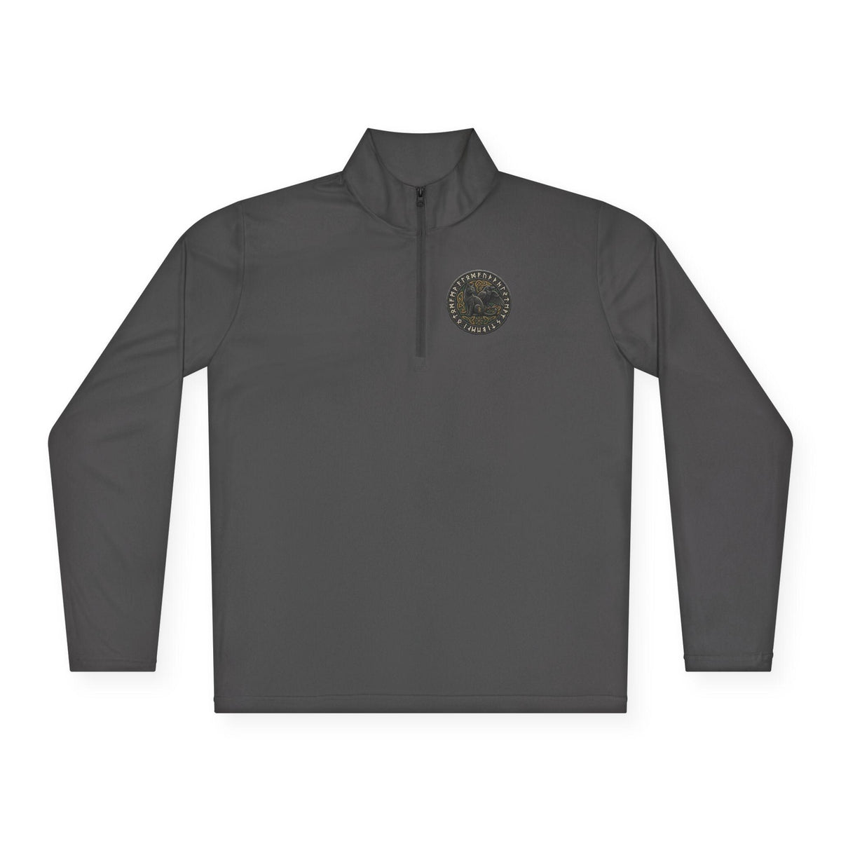 Viking Cat and Raven Quarter Zip Pullover, Norse Runic Crest Sweatshirt, Subtle Pagan Gift, Heathen Apparel