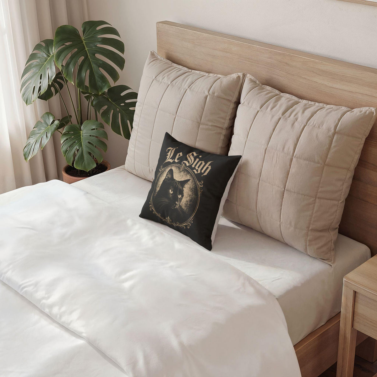 Le Sigh Black Cat Velvet Pillow, Gothic Victorian Decor, Dark Academia Gift