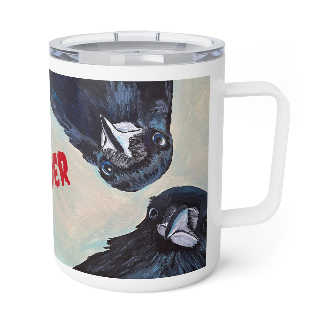 Murder of Crows Insulated Coffee Mug 10oz, Crow Art Travel Tumbler, Gothic Raven Gift for Corvid Lover, Dark Academia Cup