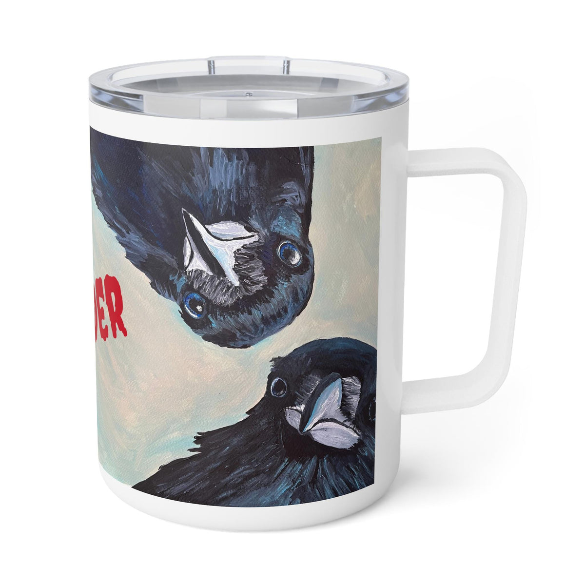 Murder of Crows Insulated Coffee Mug 10oz, Crow Art Travel Tumbler, Gothic Raven Gift for Corvid Lover, Dark Academia Cup