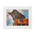 Black Cat on Chair Art Print, Colorful Cat Lover Gift, Matted Fine Art Print for Home
