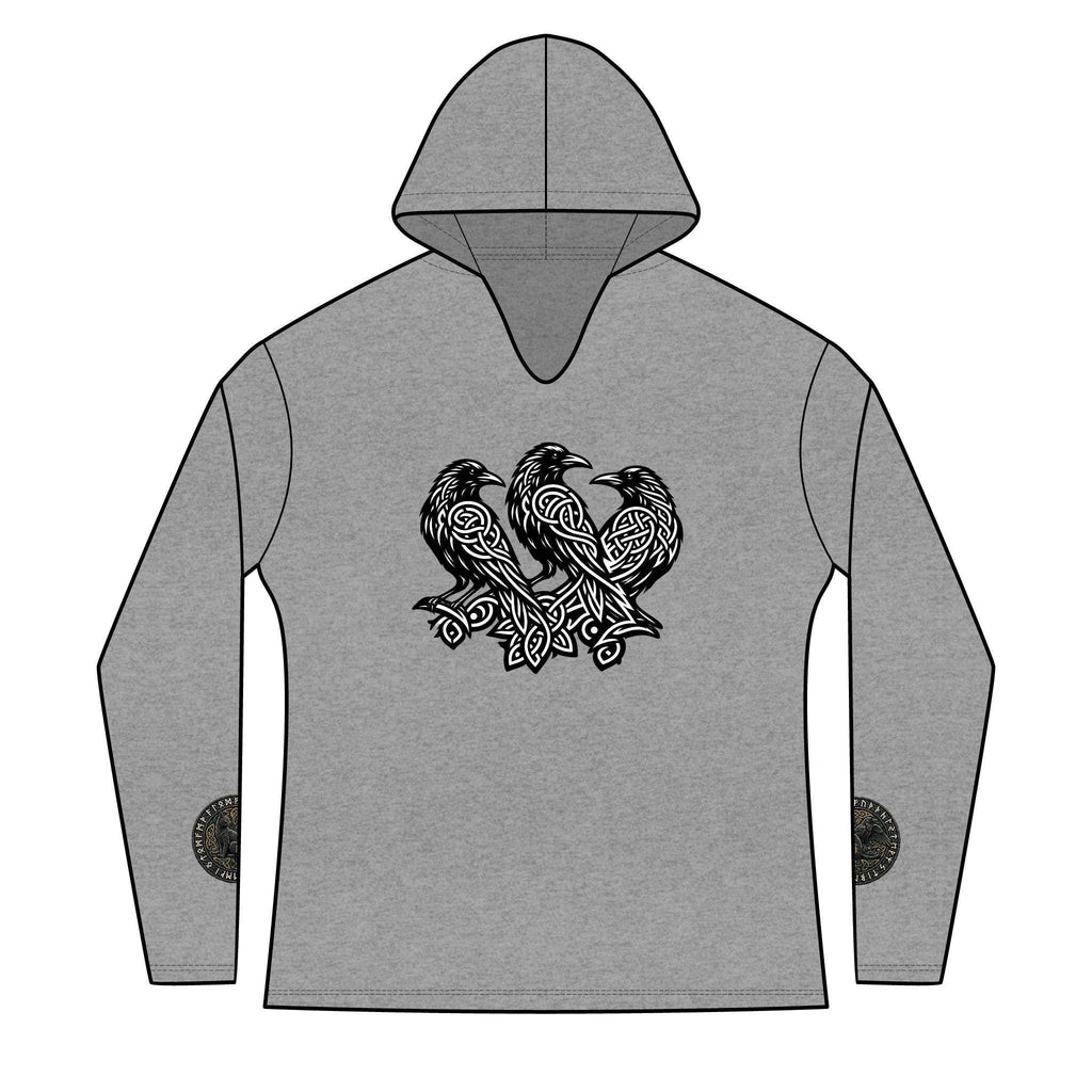Three Ravens Norse Hoodie, Viking Knotwork, Runic Split V-Neck Top (Tri-Blend)