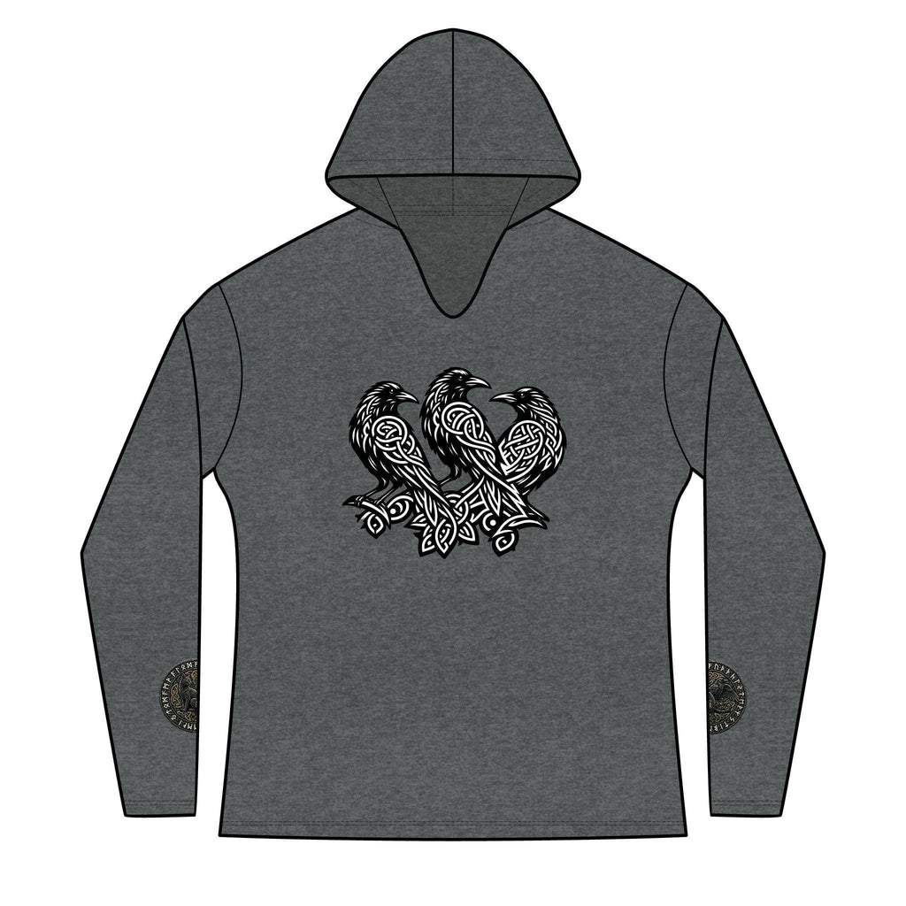 Three Ravens Norse Hoodie, Viking Knotwork, Runic Split V-Neck Top (Tri-Blend)