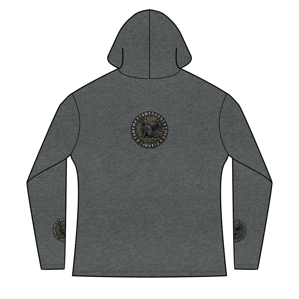 Three Ravens Norse Hoodie, Viking Knotwork, Runic Split V-Neck Top (Tri-Blend)
