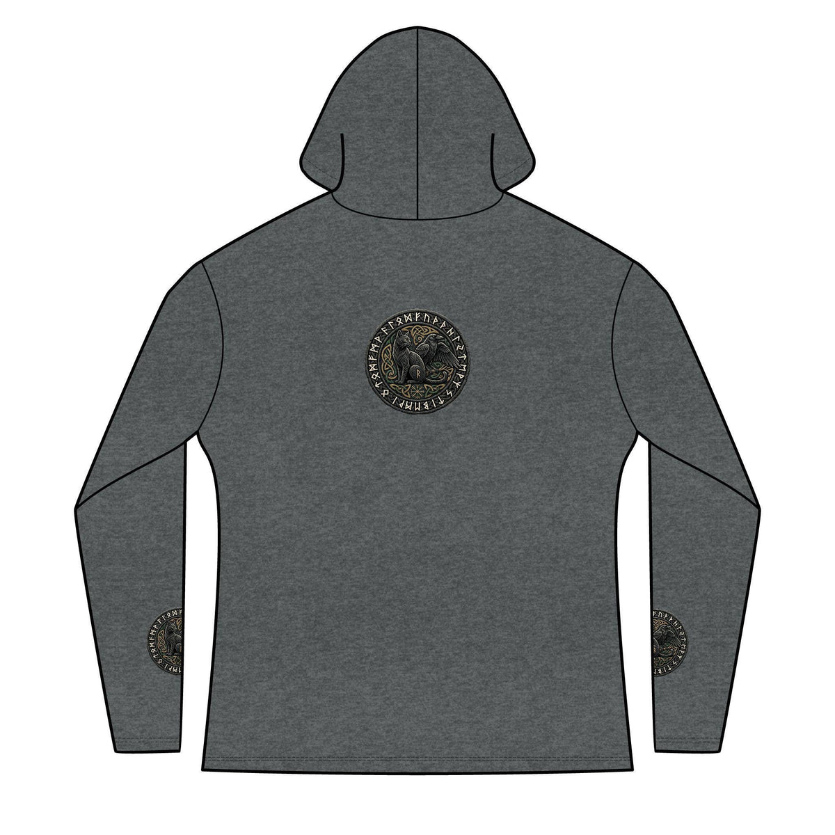 Three Ravens Norse Hoodie, Viking Knotwork, Runic Split V-Neck Top (Tri-Blend)