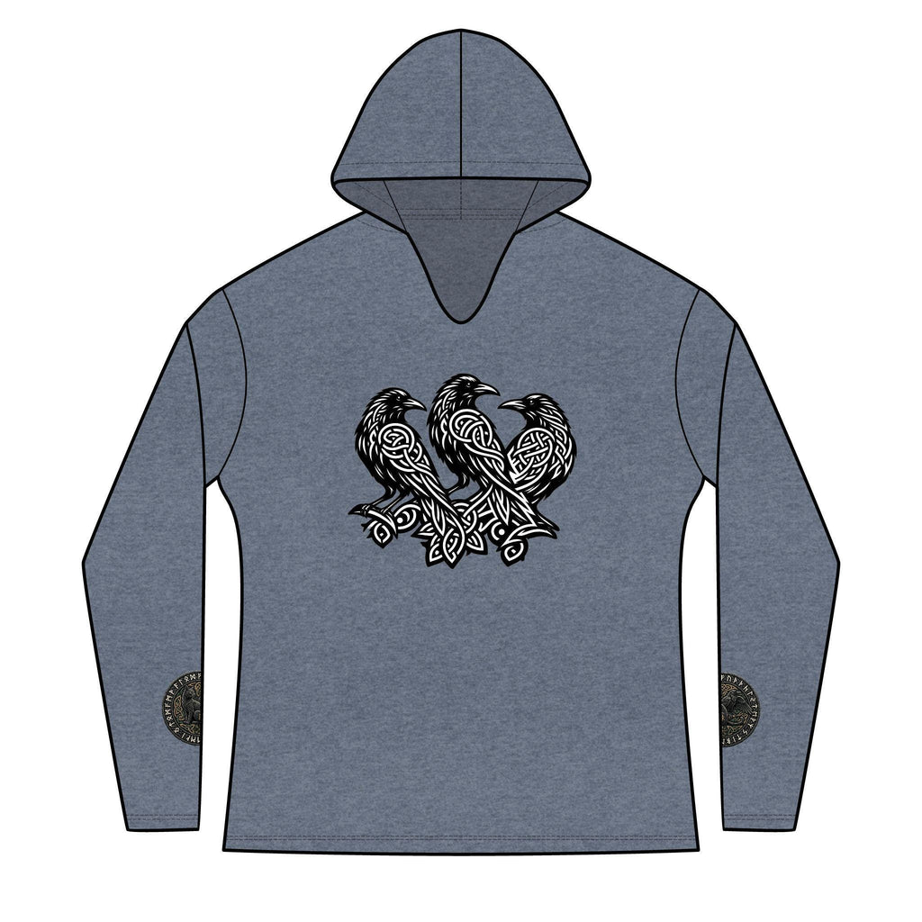 Three Ravens Norse Hoodie, Viking Knotwork, Runic Split V-Neck Top (Tri-Blend)