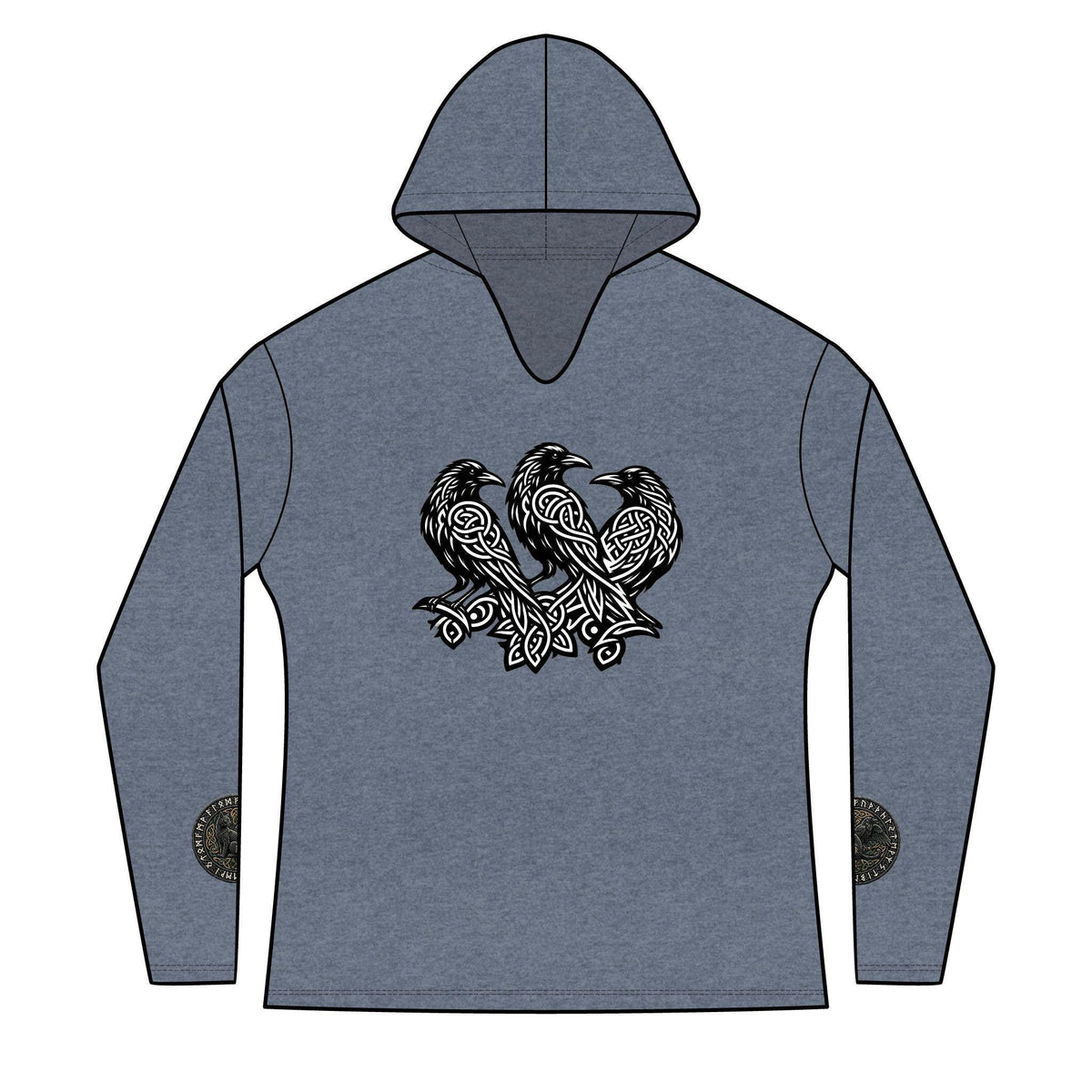 Three Ravens Norse Hoodie, Viking Knotwork, Runic Split V-Neck Top (Tri-Blend)
