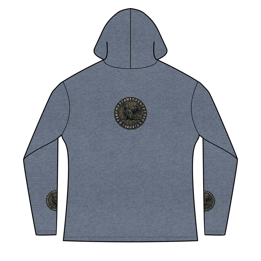 Three Ravens Norse Hoodie, Viking Knotwork, Runic Split V-Neck Top (Tri-Blend)