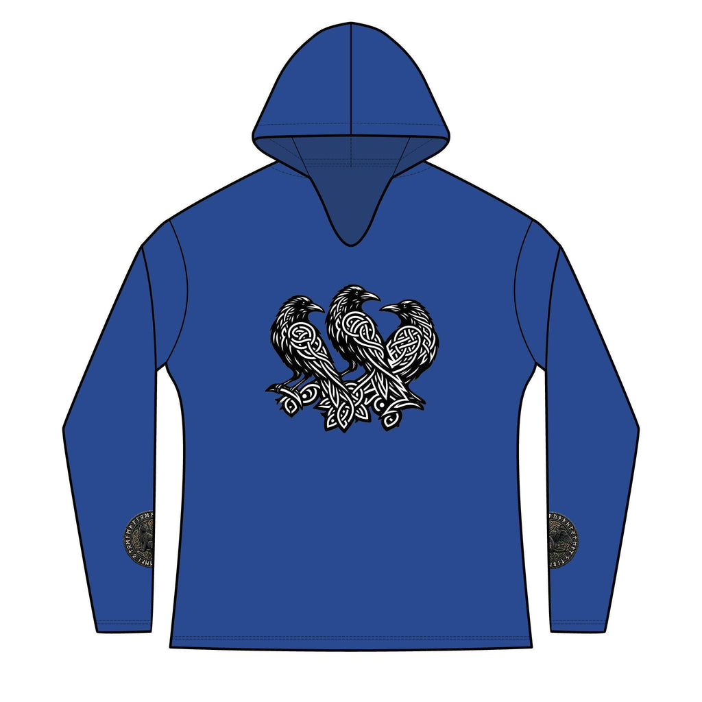 Three Ravens Norse Hoodie, Viking Knotwork, Runic Split V-Neck Top (Tri-Blend)
