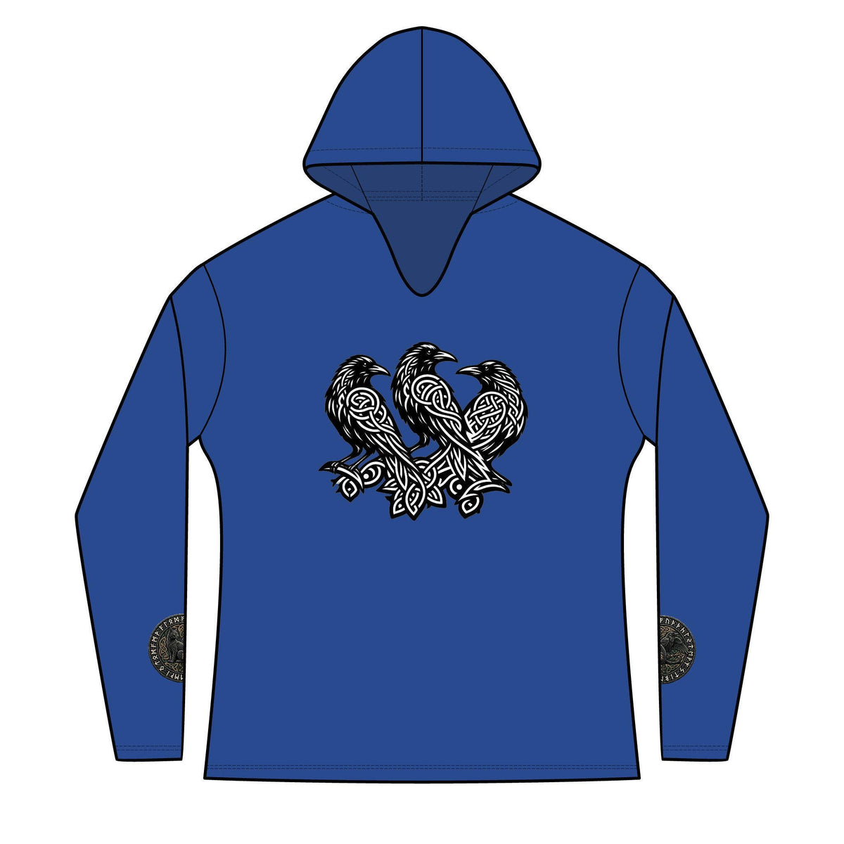 Three Ravens Norse Hoodie, Viking Knotwork, Runic Split V-Neck Top (Tri-Blend)