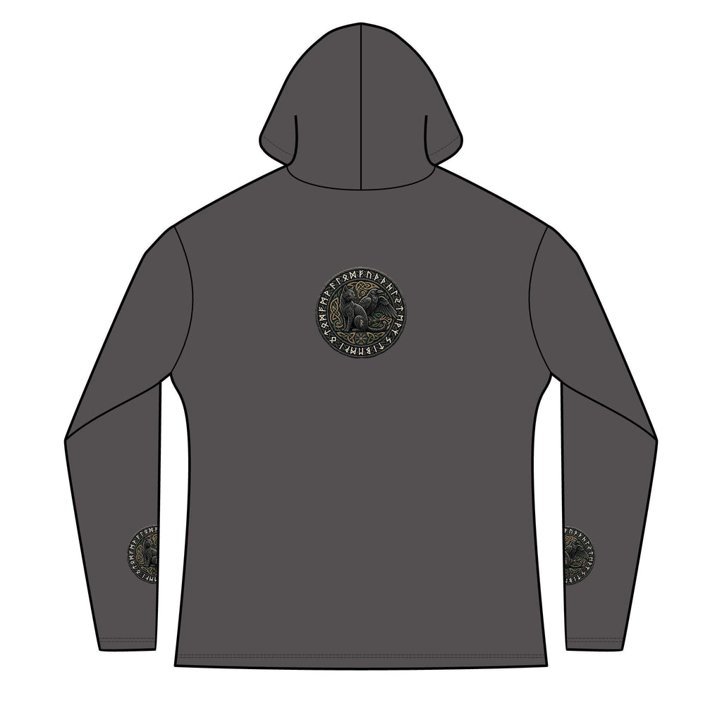 Three Ravens Norse Hoodie, Viking Knotwork, Runic Split V-Neck Top (Tri-Blend)