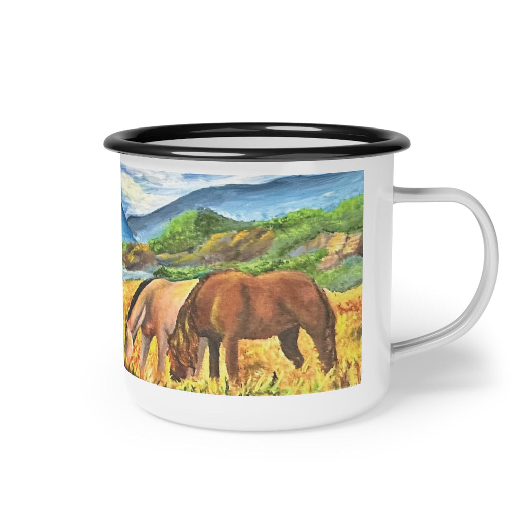 Enamel Camp Mug, Wild Horses Painting, Western Ranch Art, Equestrian Gift (12oz)