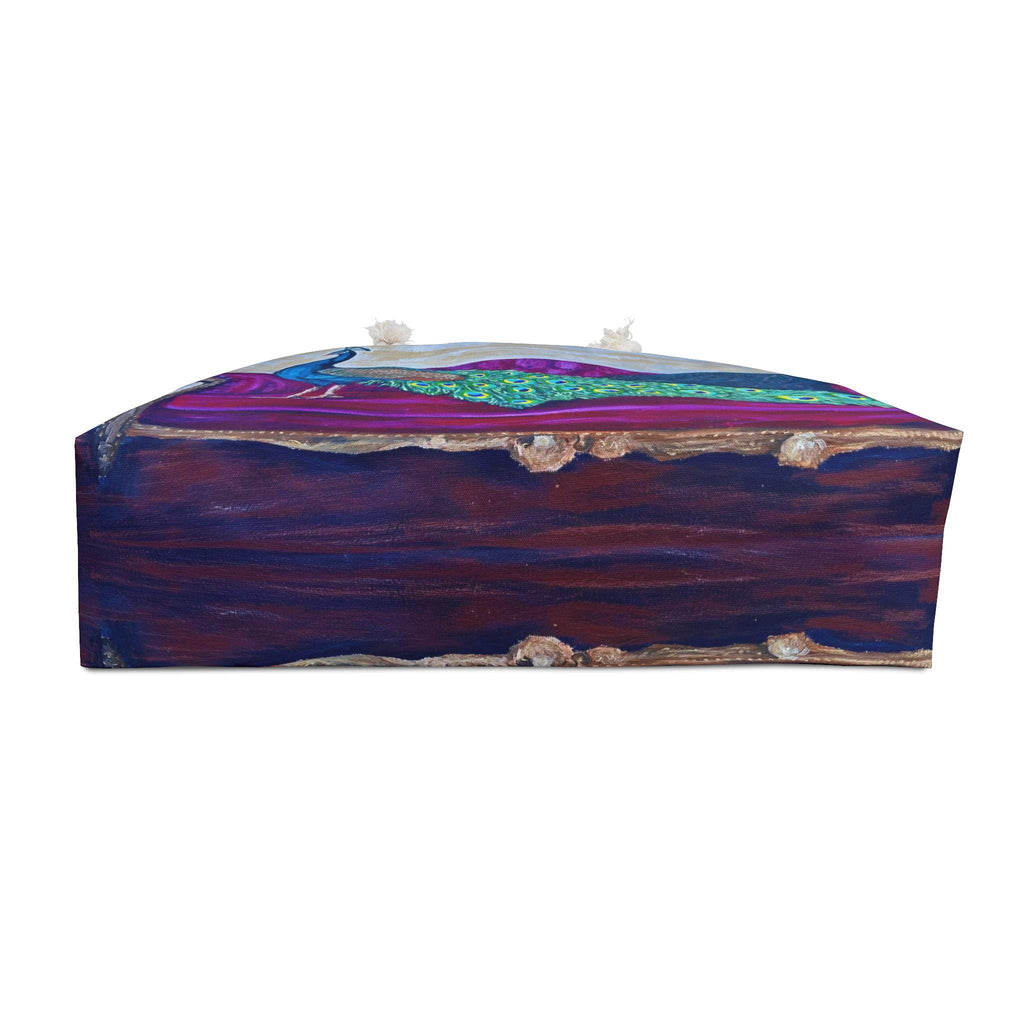 Peacock Velvet Chaise Painting Weekender Bag, Maximalist Bird Art Tote (24"x13")