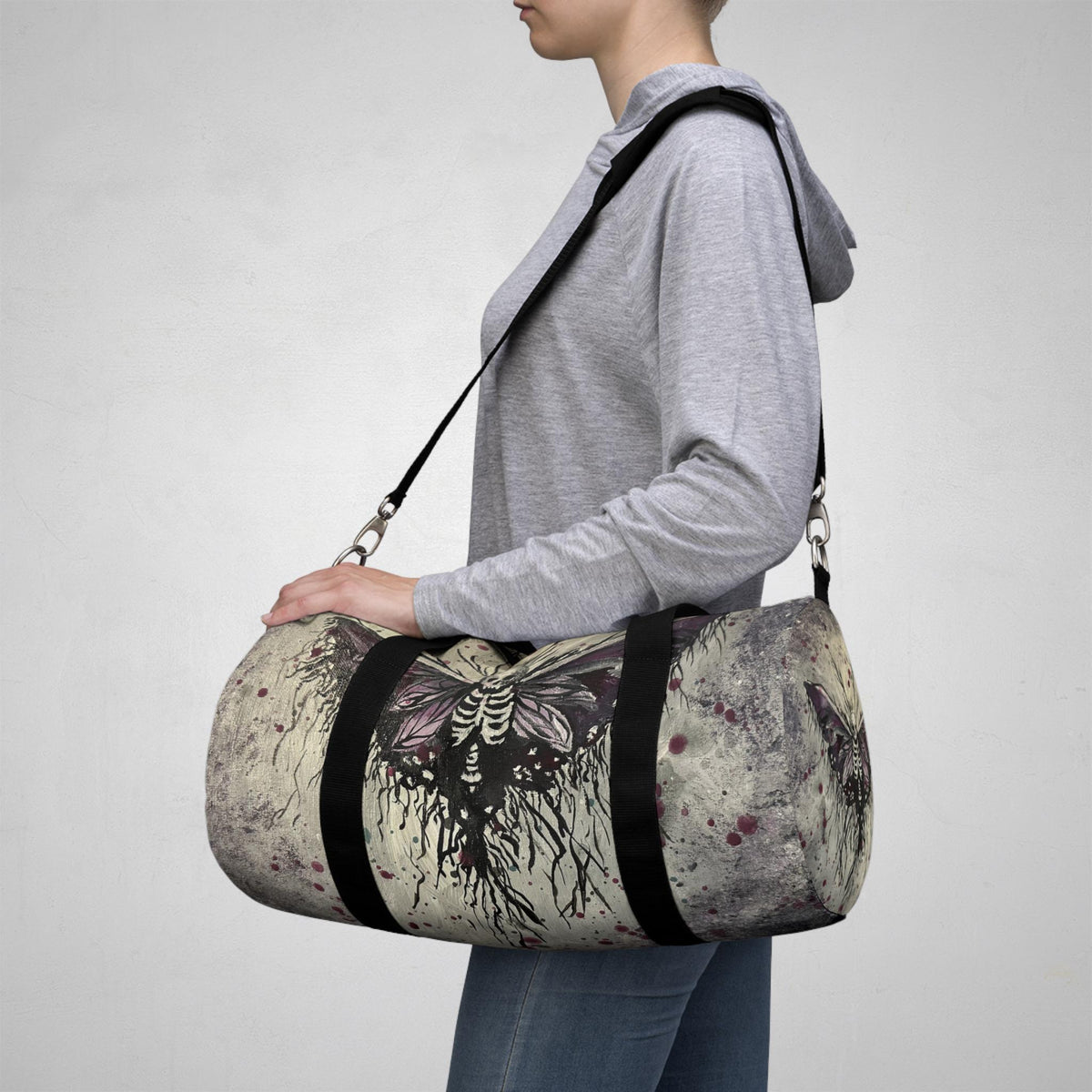 Death Moth Duffel Bag, Gothic Skeleton Moth Gym Bag, Dark Academia Travel Weekender Holdall, Witchy Gift for Her