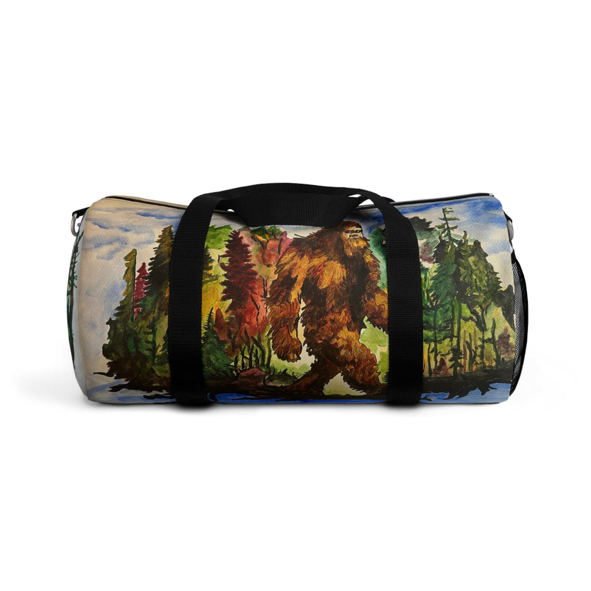 Bigfoot Watercolor Duffel Bag, Autumn Forest Gym Holdall, Cryptid Travel Bag