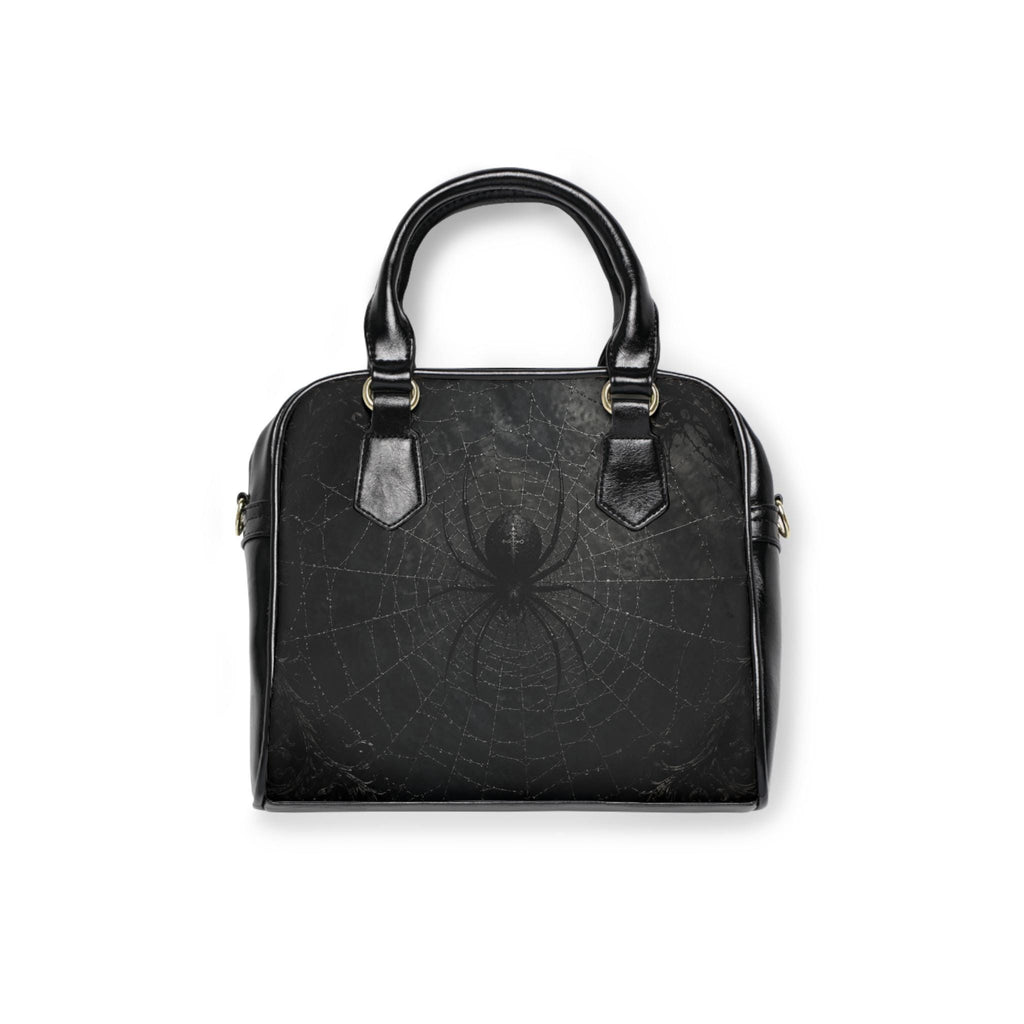 Black Widow Spider Handbag, Gothic Spiderweb Vegan Leather Purse, Black on Black Bowler Bag, Witchy Crossbody, Halloween Gift