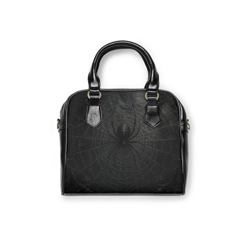 Black Widow Spider Handbag, Gothic Spiderweb Vegan Leather Purse, Black on Black Bowler Bag, Witchy Crossbody, Halloween Gift
