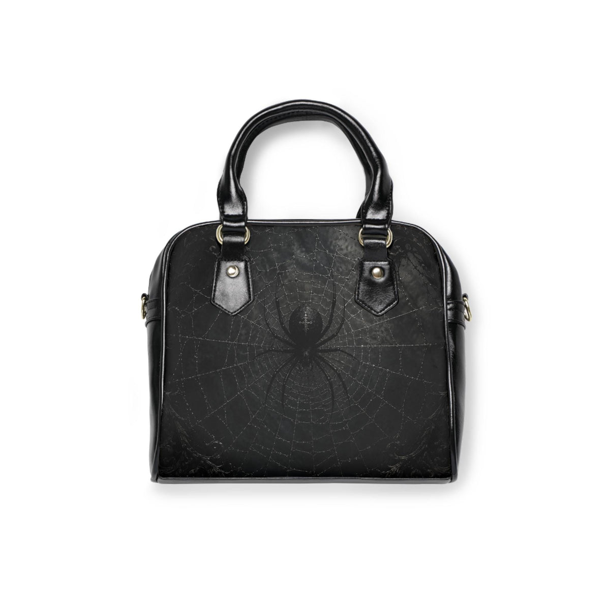 Black Widow Spider Handbag, Gothic Spiderweb Vegan Leather Purse, Black on Black Bowler Bag, Witchy Crossbody, Halloween Gift