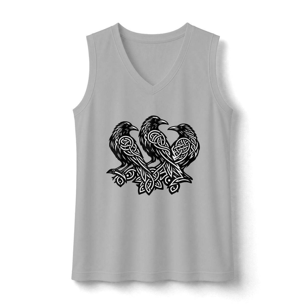 Three Ravens Norse Knotwork Tank Top, Moisture Wicking Gym Tee (Viking Design)